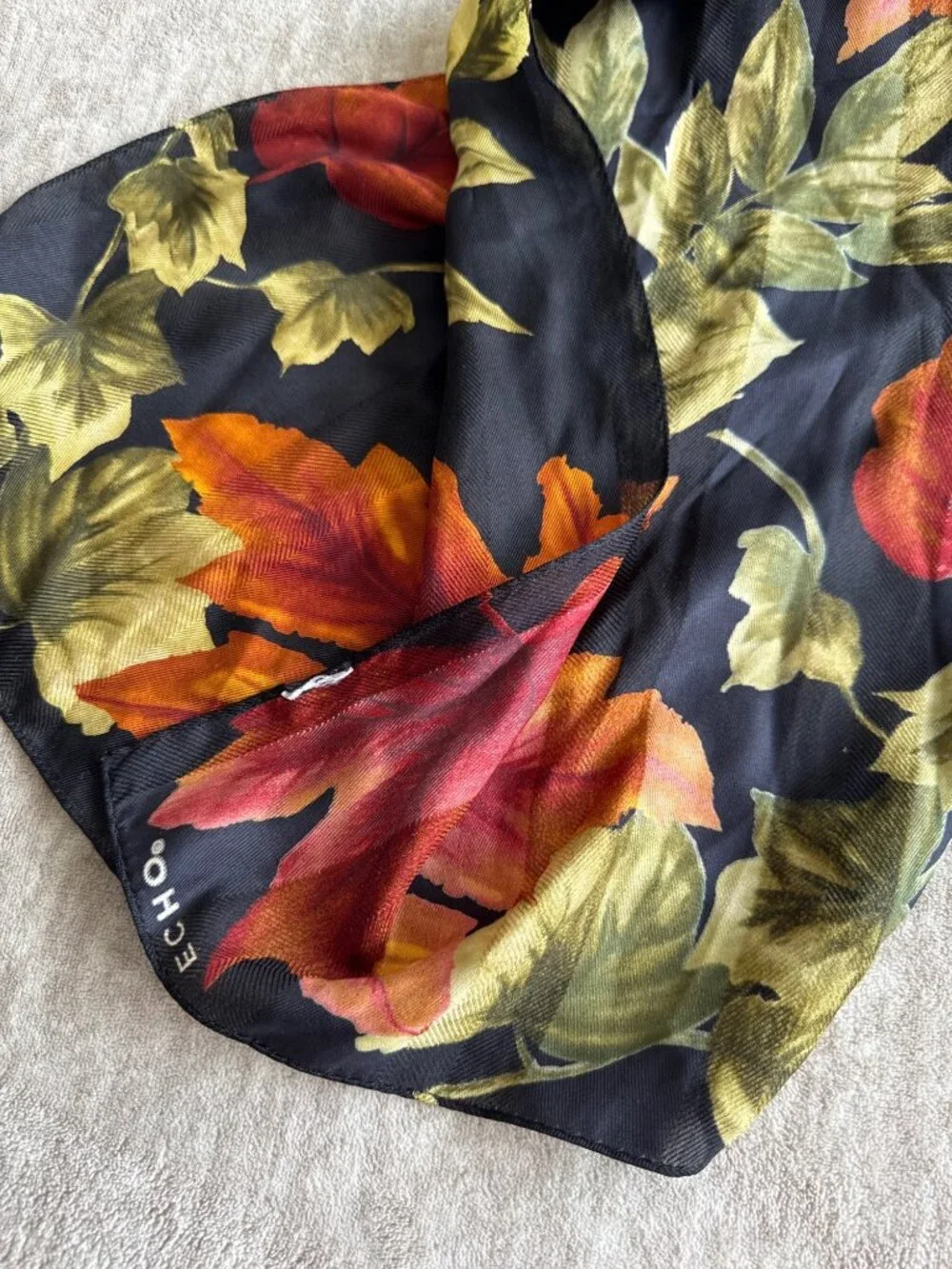 Nature Leaves Leaf Plant Orange Scarf Silk Blend Echo Fall Colors